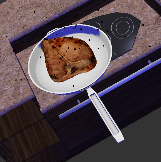 3D scene with a burning steak icon